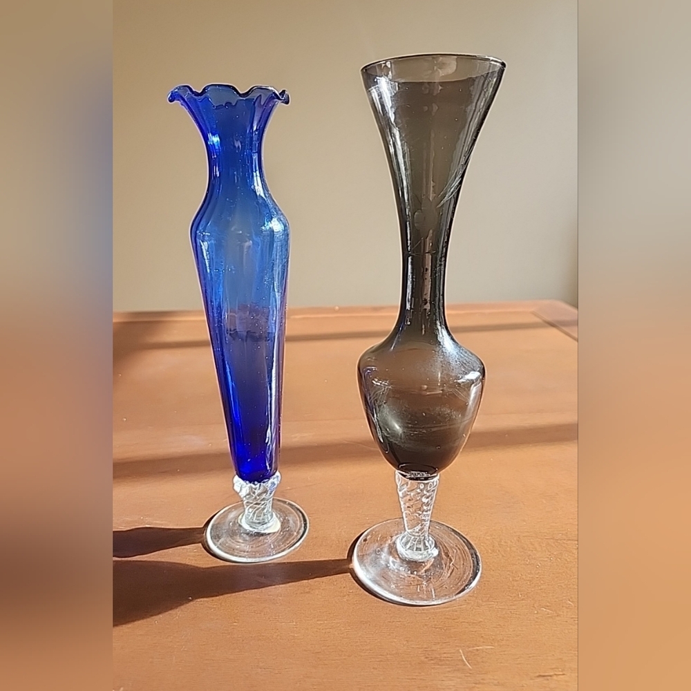 Set of 2 Handblown Color Glass Vases 1960-1970